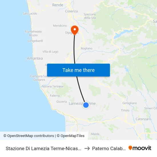 Lamezia Terme-Nicastro Station to Paterno Calabro map