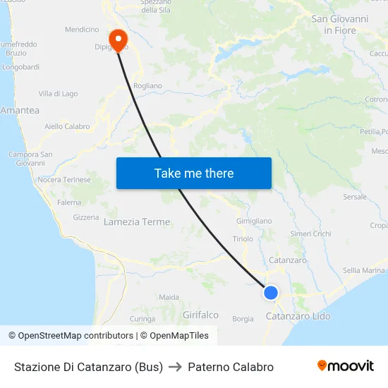 Catanzaro Station (Bus) to Paterno Calabro map