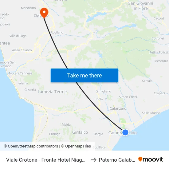 Viale Crotone - Opposite Hotel Niagara to Paterno Calabro map