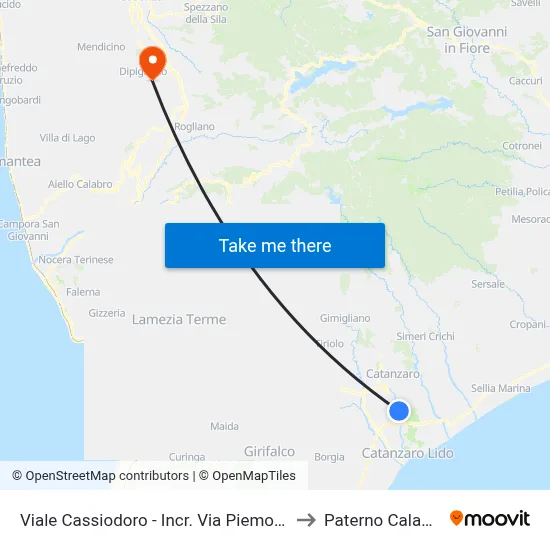 Viale Cassiodoro - Via Piemonte Intersection to Paterno Calabro map