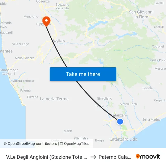 Angioini Avenue (Totalerg Station) to Paterno Calabro map