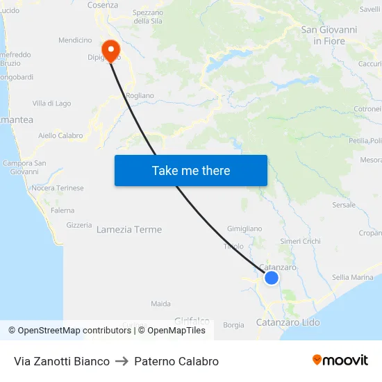 Zanotti Bianco Street to Paterno Calabro map