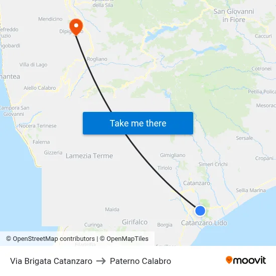 Catanzaro Brigade Street to Paterno Calabro map