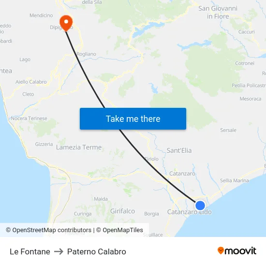 Le Fontane to Paterno Calabro map