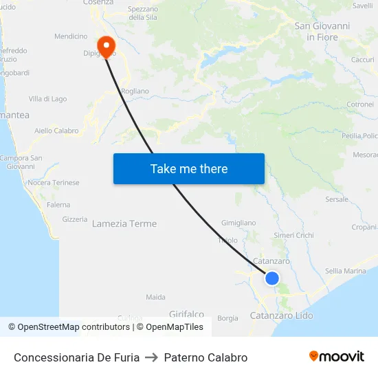 De Furia Dealership to Paterno Calabro map