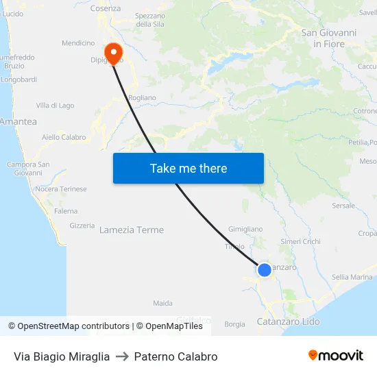 Biagio Miraglia Street to Paterno Calabro map