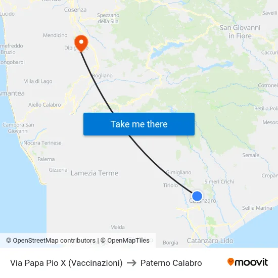 Pope Pius X Street (Vaccinations) to Paterno Calabro map