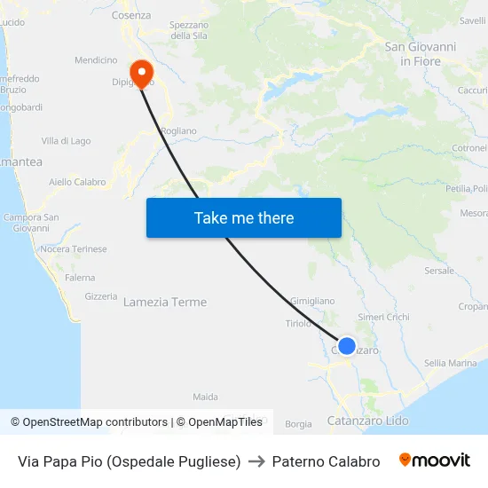 Via Papa Pio (Pugliese Hospital) to Paterno Calabro map