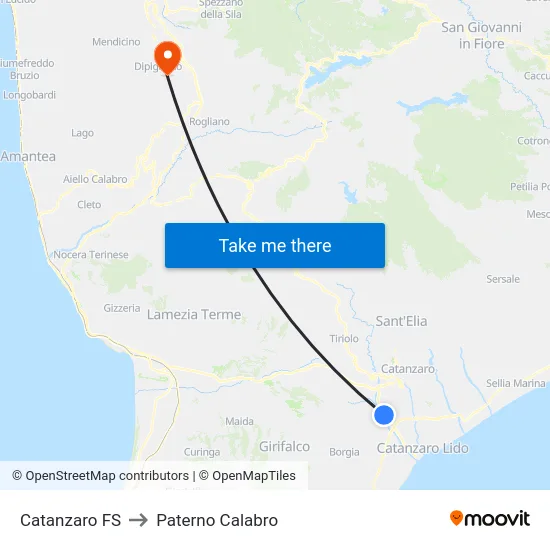 Catanzaro FS to Paterno Calabro map