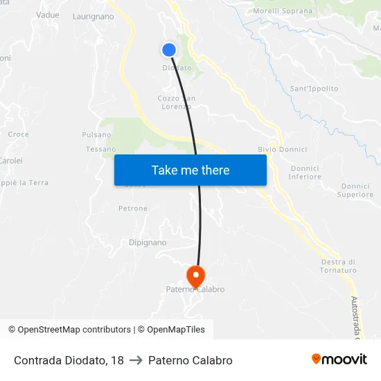 Contrada Diodato, 18 to Paterno Calabro map