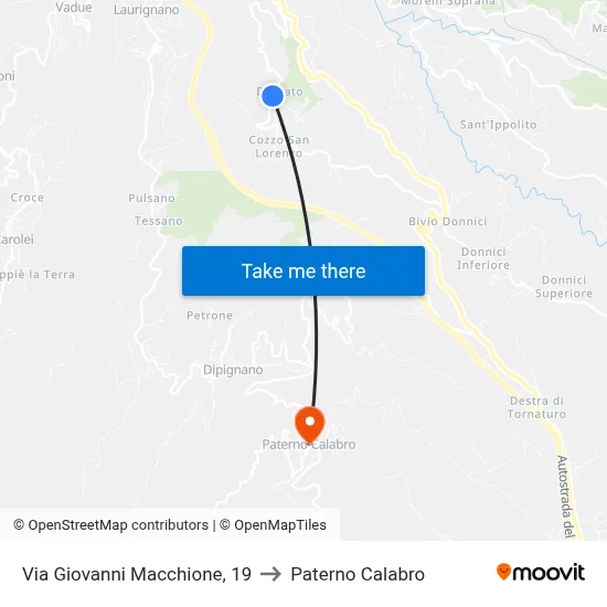 Via Giovanni Macchione, 19 to Paterno Calabro map
