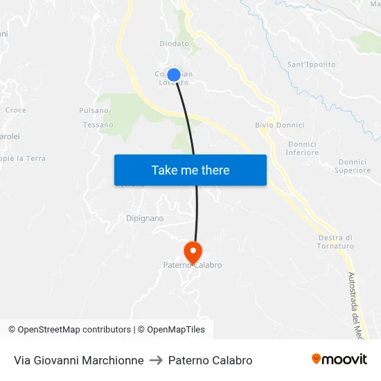 Via Giovanni Marchionne to Paterno Calabro map