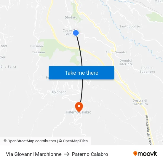 Via Giovanni Marchionne to Paterno Calabro map