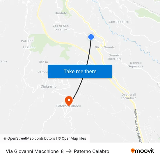 Via Giovanni Macchione, 8 to Paterno Calabro map