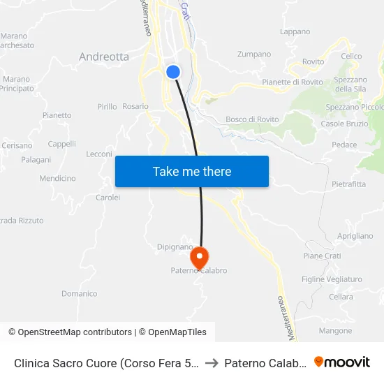 Clinica Sacro Cuore (Corso Fera 50) to Paterno Calabro map