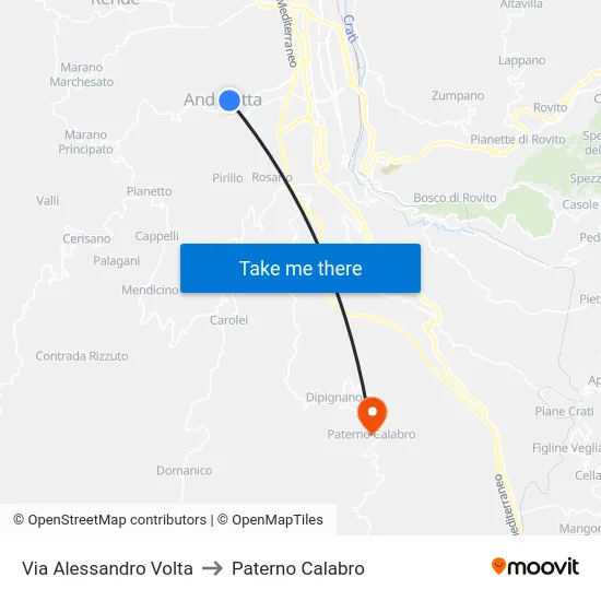 Via Alessandro Volta to Paterno Calabro map
