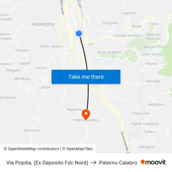 Via Popilia, (Ex Deposito Fdc Nord) to Paterno Calabro map