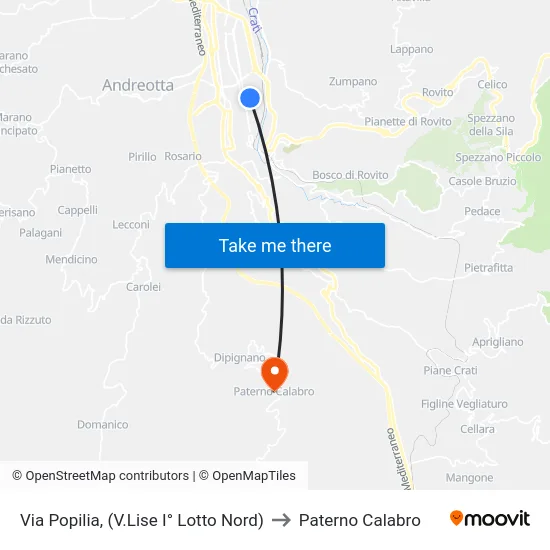 Via Popilia, (V.Lise I° Lotto Nord) to Paterno Calabro map