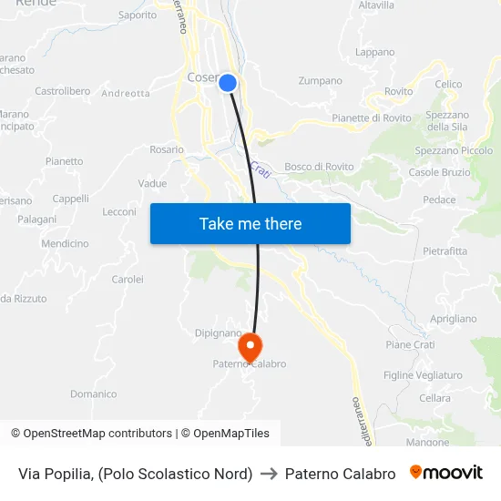 Via Popilia (North School Complex) to Paterno Calabro map