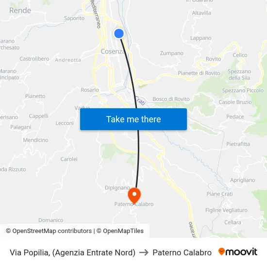 Via Popilia, (North Revenue Agency) to Paterno Calabro map