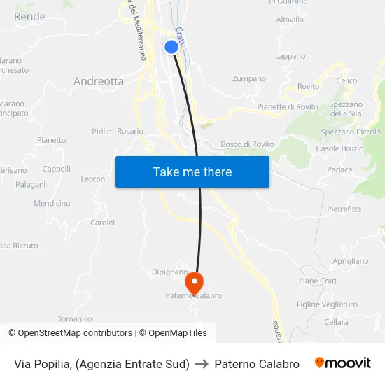 Via Popilia, (Agenzia Entrate Sud) to Paterno Calabro map