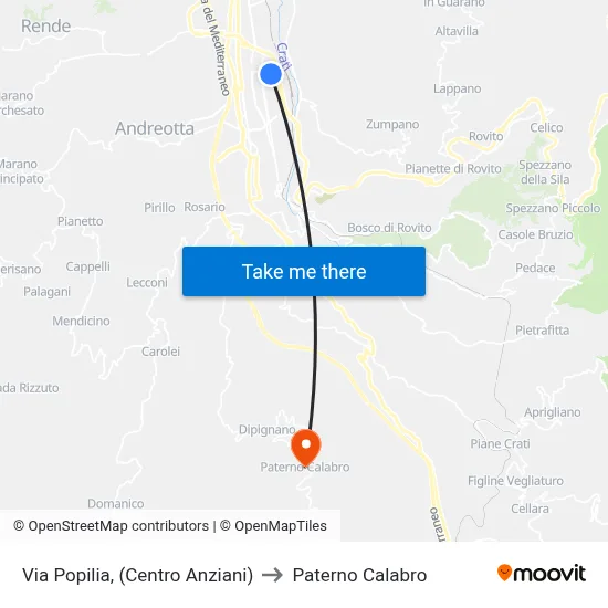 Via Popilia, (Centro Anziani) to Paterno Calabro map