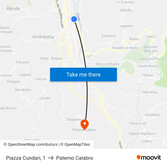 Piazza Cundari, 1 to Paterno Calabro map