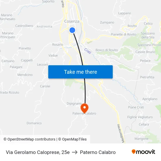Via Gerolamo Caloprese 25e to Paterno Calabro map