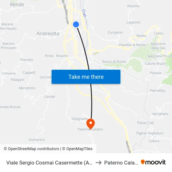 Viale Sergio Cosmai Casermette (A Rich.) to Paterno Calabro map