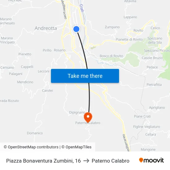 Piazza Bonaventura Zumbini, 16 to Paterno Calabro map