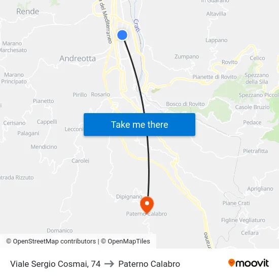 Viale Sergio Cosmai, 74 to Paterno Calabro map