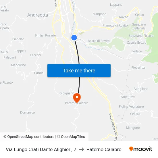 Via Lungo Crati Dante Alighieri, 7 to Paterno Calabro map