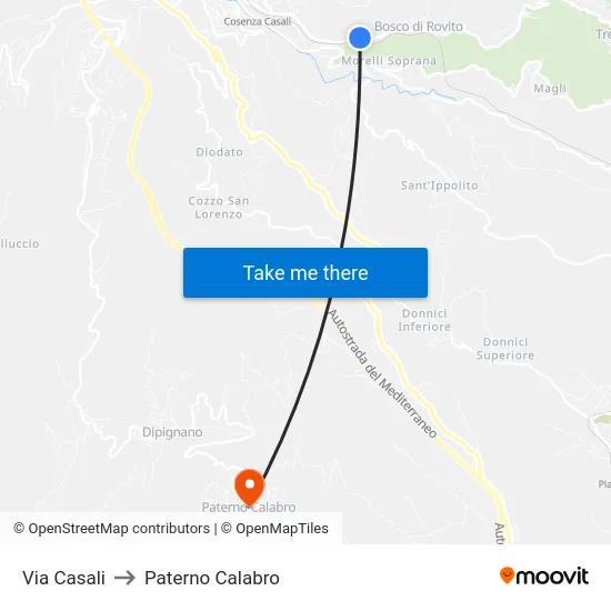 Via Casali to Paterno Calabro map