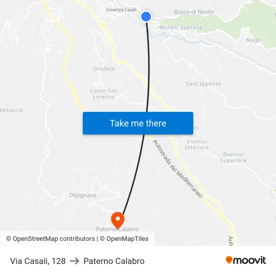 Via Casali, 128 to Paterno Calabro map