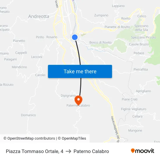 Piazza Tommaso Ortale, 4 to Paterno Calabro map