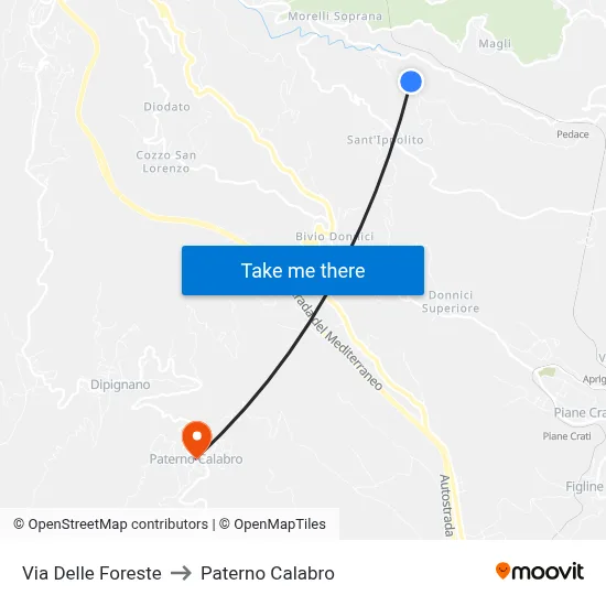 Delle Foreste Street to Paterno Calabro map