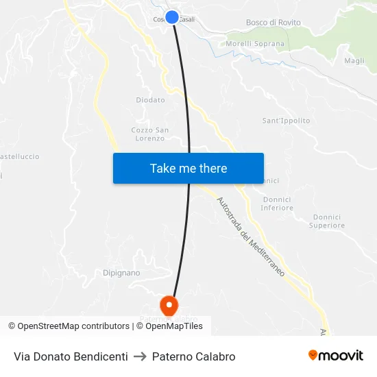 Via Donato Bendicenti to Paterno Calabro map