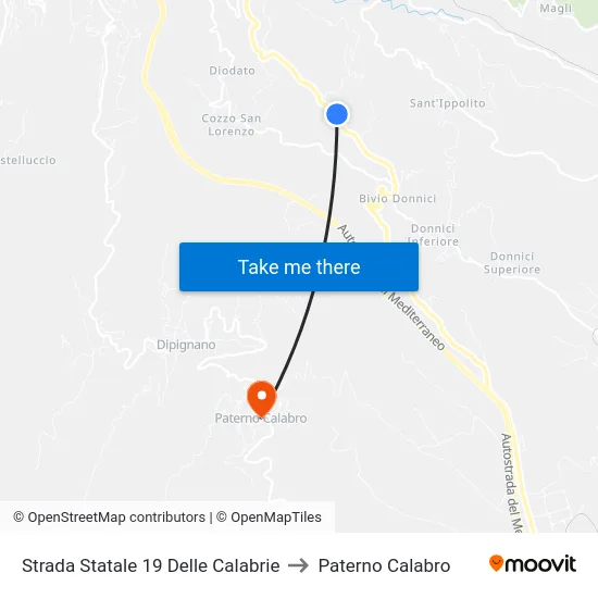 Strada Statale 19 Delle Calabrie to Paterno Calabro map