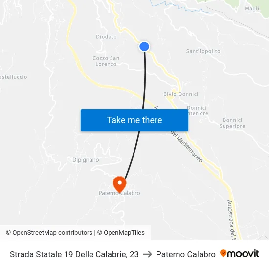 Strada Statale 19 Delle Calabrie, 23 to Paterno Calabro map