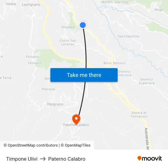 Timpone Ulivi to Paterno Calabro map
