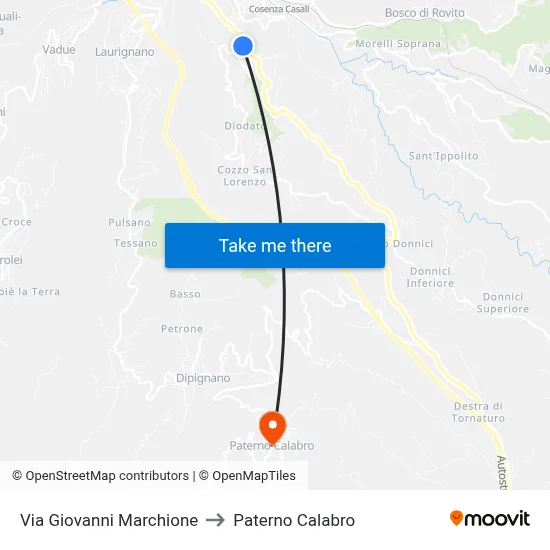 Via Giovanni Marchione to Paterno Calabro map