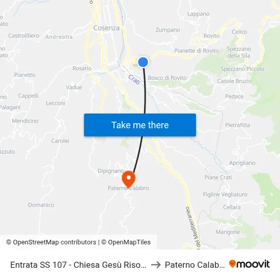 SS 107 Entrance - Risen Jesus Church to Paterno Calabro map
