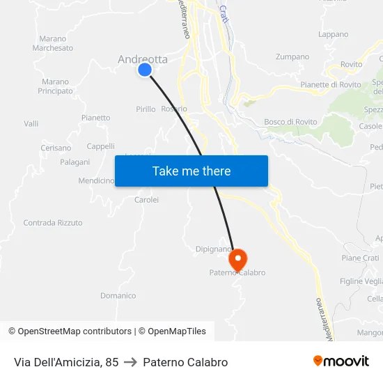 Via Dell'Amicizia, 85 to Paterno Calabro map