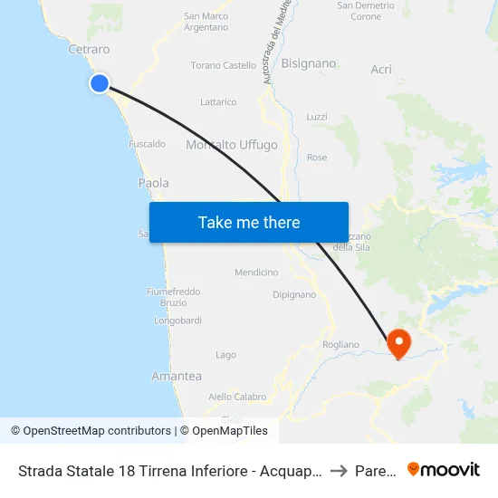 State Road 18 Tirrena Inferiore - Acquappesa to Parenti map