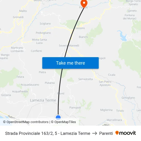 Provincial Road 163/2, 5 - Lamezia Terme to Parenti map