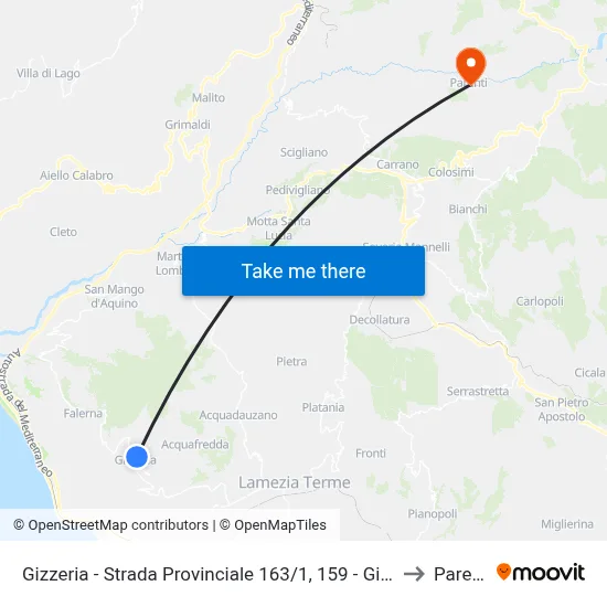 Gizzeria - Provincial Road 163/1, 159 - Gizzeria to Parenti map