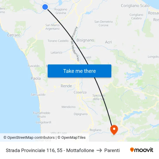 Provincial Road 116, 55 - Mottafollone to Parenti map