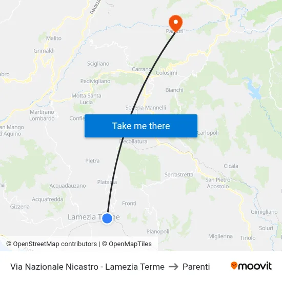 Via Nazionale Nicastro - Lamezia Terme to Parenti map