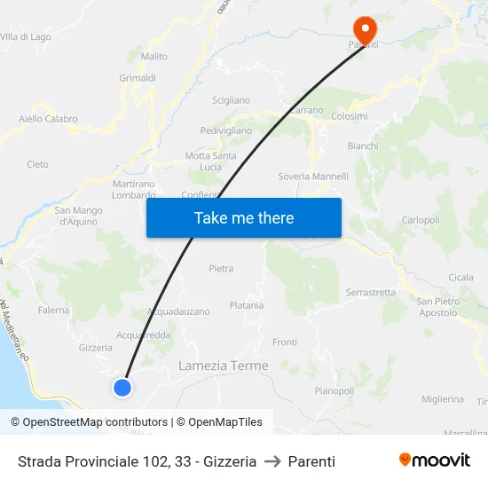 Provincial Road 102, 33 - Gizzeria to Parenti map