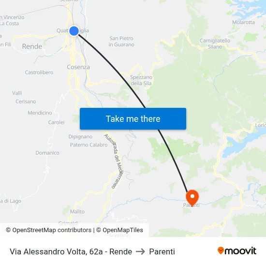 Via Alessandro Volta, 62a - Rende to Parenti map